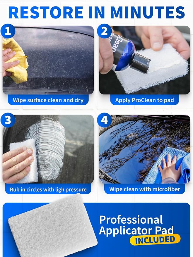 GlasWeld ProClean Hard Water Stain Remover for Glass & Metal – Non-Acid Water Spot Remover with Applicator Pad for Glass, Car Windshield, Shower, Mirror & Boat Windows - Bathroom Cleaning Supplies