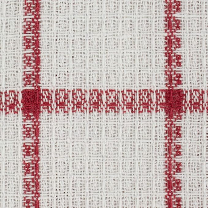 DII Scrubber Dishcloths Collection Windowpane Dishrag Set, 12x12, White/Red Stripe, 6 Piece