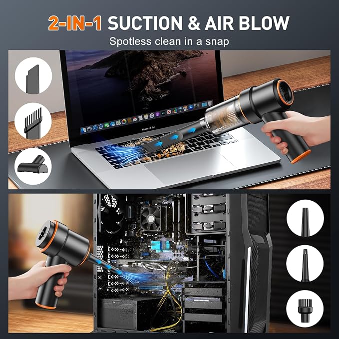KMM Handheld Car Vacuum Cleaner, 11000PA Hand Held Vacuum & Air Duster | Strong Suction, Cordless, 120W High Power, Portable, Multi-Nozzles & LED Light, for Home, Car, Office