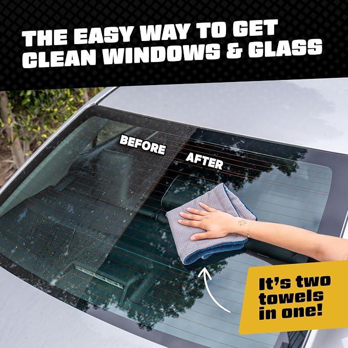 Chemical Guys, Clean Stroke Dual-Sided Glass Towels, 16 x 16 in, 2 Pack | Streak-free, lint-free dual-sided towels wipe glass and mirrors clear, scratch-safe for cars, trucks and home