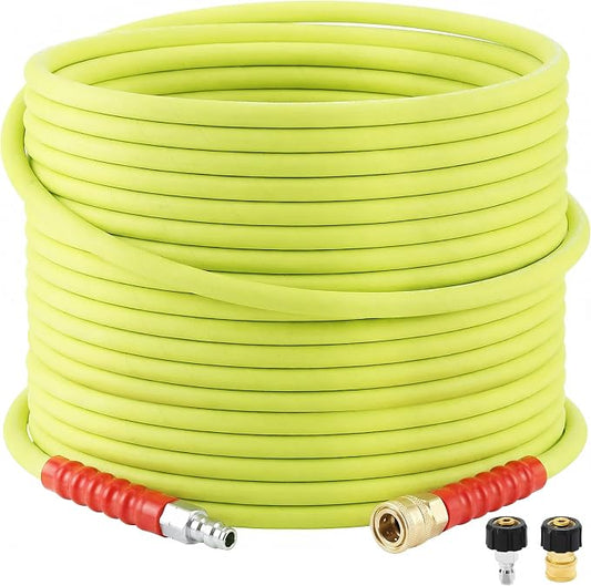 M MINGLE Pressure Washer Hose 100 FT x 3/8" - Replacement Power Wash Hose | M22 14mm to 3/8 Inch Quick Connect Fittings - Hot & Cold Water Use - Kink Resistant - 4000PSI