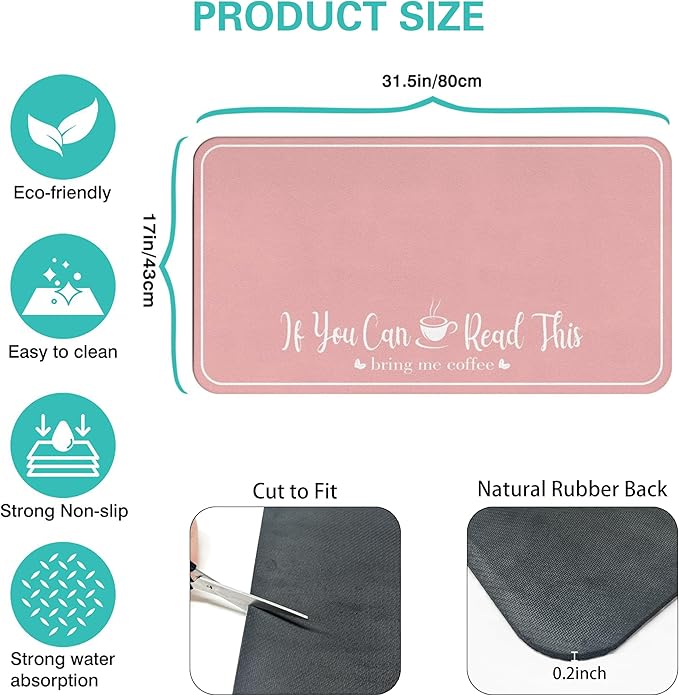 Coffee Bar Mat for Countertops 31.5inx17in,Absorbent Hide Stain Anti-Slip Cafe Bar Accessories Fit Under Coffee Machine Mat,Dish Drying mats for Kitchen