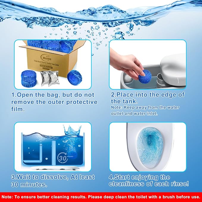 Msvvko Toilet Bowl Cleaner Tablets 32 Packs-85oz, Ultra-Clean Blue Cleaners for Deodorizing & Descaling, Long-Lasting Automatic Toilet Tank Cleaners, Against Tough Stains