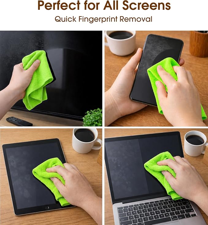 KitchLife Microfiber Cleaning Cloth Roll, 100 Pack - Tear-Away Microfiber Paper Towels, Lint-Free, Reusable, Washable for Kitchen, Car, Dishes, and Sensitive Surfaces (Neon Green)