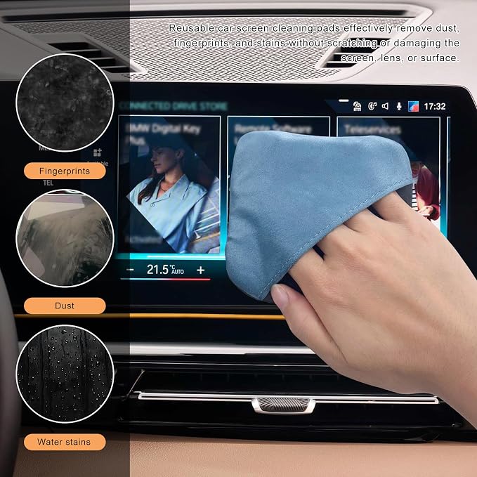 Car Screen Cleaner, Square Microfiber Cloth Non-Scratch Auto Touchscreen Cleaning Wipes, Foldable Touch Screen Pad Universal Cleaning Tool for Vehicle Dashboard Display (Blue & Gray)