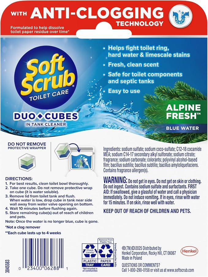Soft Scrub In-Tank Toilet Cleaner Duo-Cubes, Alpine Fresh, 2 Ct (Pack of 7), Cleans & Freshens, Helps Fight Toilet Ring, Hard Water & Limescale Stains