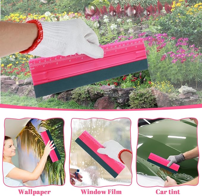 Wallpaper Smoothing Tool, Professional Vinyl Squeegee with Ruler Felt Squeegee for Vinyl Decals Sticker Paper Wallpaper Window Film Tools