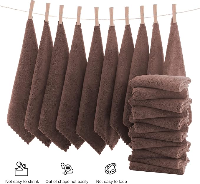 MOONQUEEN Ultra Soft Premium Washcloths Set - 12 x 12 inches - 72 Pack - Quick Drying - Highly Absorbent Coral Velvet Bathroom Wash Clothes (Wood Brown)