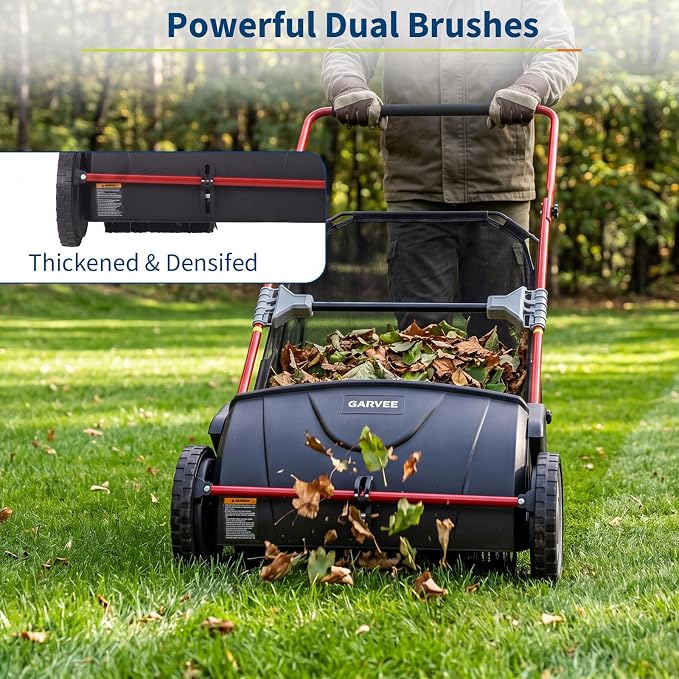 21-Inch Push Lawn Sweeper, Heavy Duty Manual Leaf & Grass Collector with 3.5 Cu. ft. Large Hopper Bag, Adjustable Height Spinning Brushes for Yard, Garden & Driveway