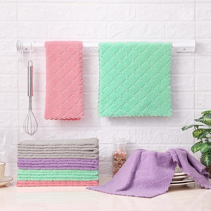 Homaxy 12 Pack Dish Towels for Kitchen (10 x 20 Inches, Multi Color), Super Soft and Absorbent Coral Velvet Dish Cloths for Washing Dishes, Nonstick Oil Fast Drying Microfiber Cleaning Cloth