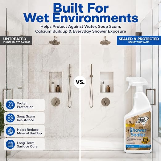 Black Diamond Stoneworks Natural Stone Shower Sealer – Penetrating Water-Based Sealer for Marble, Granite, Travertine, Limestone & Grout – Water & Stain Protection. 1-Quart