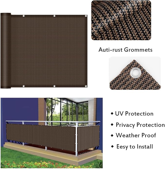 LOVE STORY 3' x 6' Balcony Privacy Screen Cover for Apartment, Brown | HDPE Fabric, 95% UV Block, Fence Cover for Patio Deck, Railing Screen for Porch, Privacy Protective, Custom Size Available