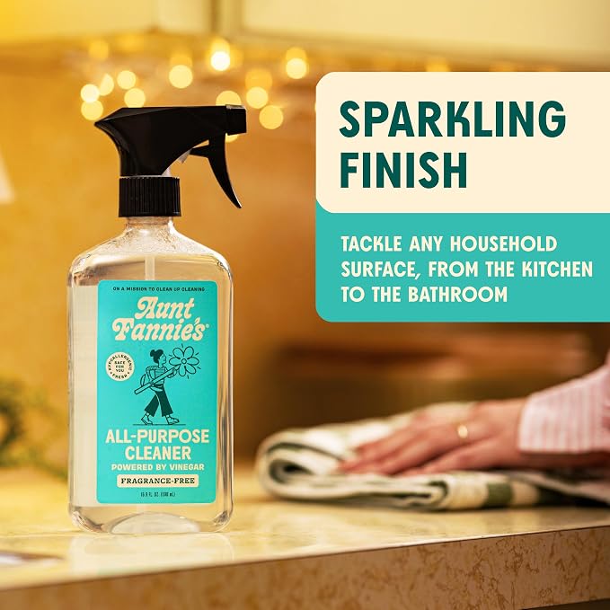 Aunt Fannie's All Purpose Vinegar Cleaner Spray, Fragrance Free, Pack of 6 | Cuts Grease & Grime, No Harsh Residue, Safe for Kitchens Bathrooms Windows Counters & Sealed Areas, Kid and Pet Safe