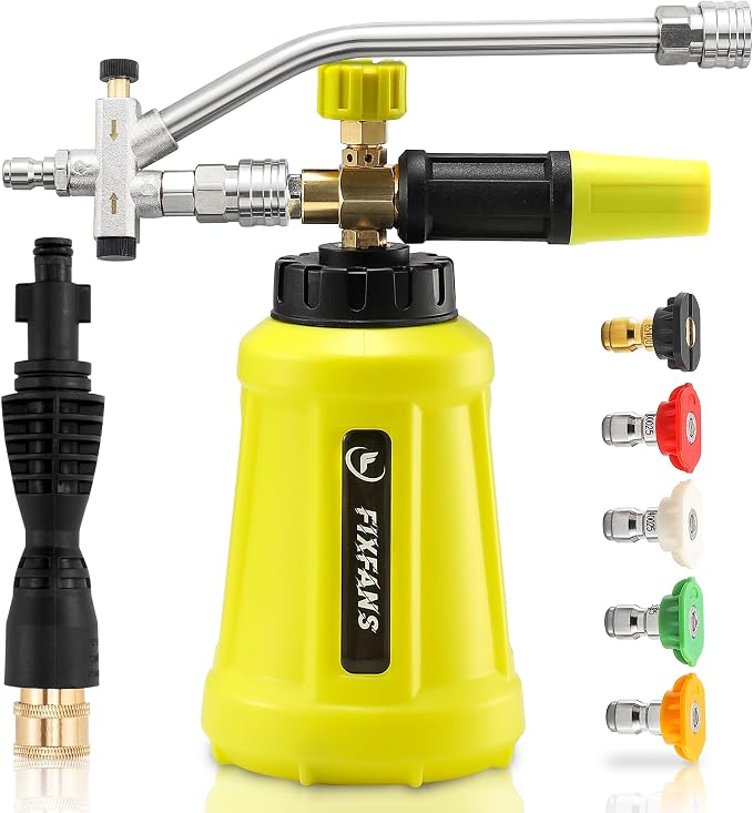 FIXFANS Foam Cannon, Compatible with Portland Husky and Ryobi Power Washer | Dual Connector Accessory, Replacement Gun Adapter, Double Tip Attachment Soap Cannon, 1/4" Quick Connect, 5 Nozzles, 1L