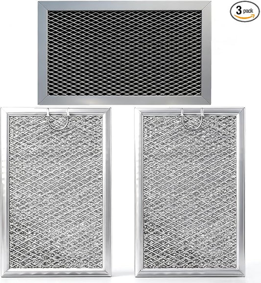 3PCS Microwave Grease and Charcoal Filter Set Compatible with GE JVM3160DF8BB JVM3160DF8CC JVM3160DF8WW JVM3160RF8SS JVM1540SM1SS JVM1540SM2SS