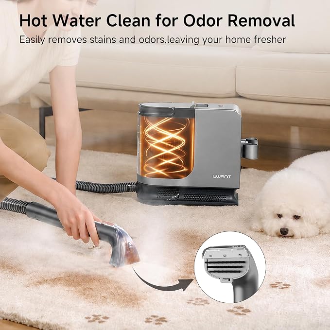 Uwant Portable Carpet Cleaner with Steam& Hot Water 18Kpa Upholstery Cleaner Machine for Pets with Cleaning Tools& Solution Carpet Steam Cleaner for set of 1 Cars,Couch,Furniture