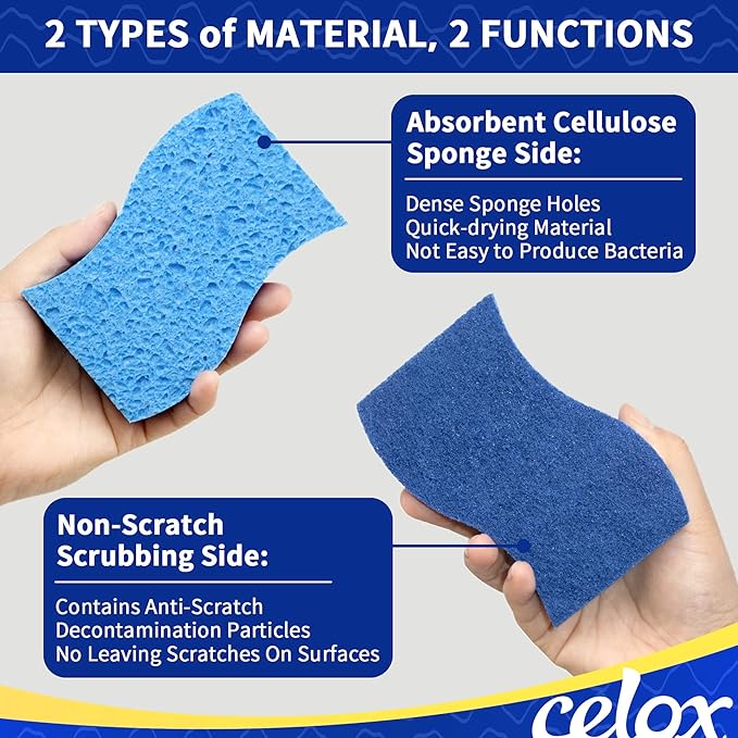 CELOX 24 Pack Non-Scratch Dish Sponge, Dual Sided Kitchen Sponges for Dishes, Long Lasting Dishwashing Household Cleaning Sponges for Kitchen, Easy to Dry and Reusable