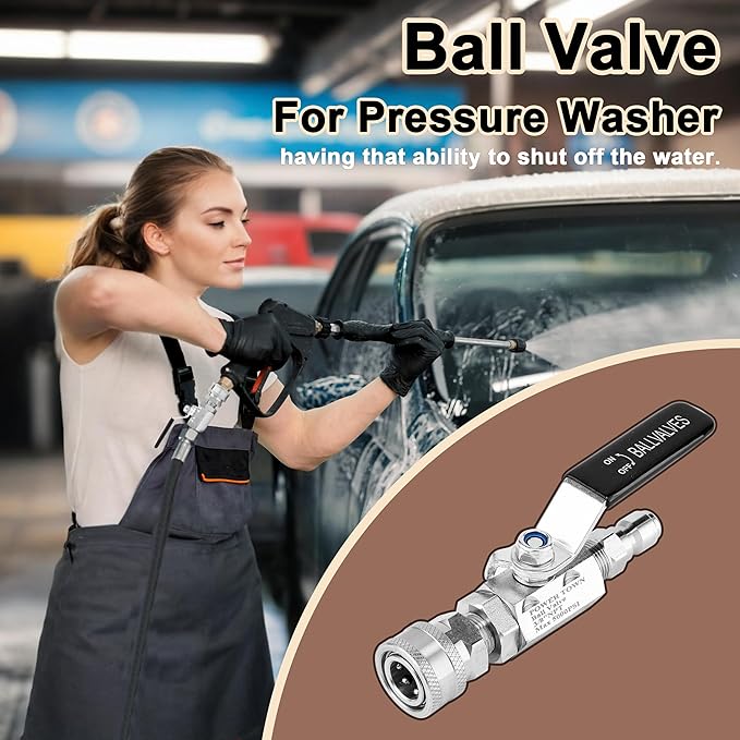 POWER TOWN Ball Valve Pressure Washer, 3/8 Inch Quick Connect 5000 PSI | Shut Off Valve for High Pressure Washer Hose, Stainless Steel