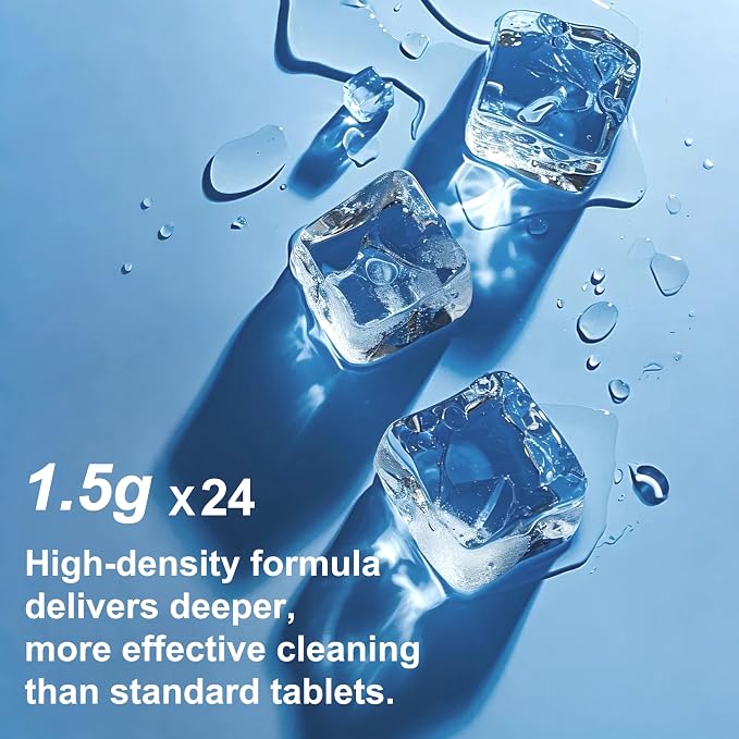 24pack Ice Machine Cleaner Maker Descaler Tablets Compatible with All Major Brands, Nickel Safe Descaler Countertop Portable Commercial Icemaker Cleaning - Bulk 1 Year Supply