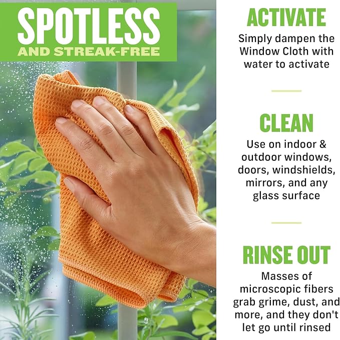 E-Cloth Microfiber Window Cleaning Cloth Kit - Glass Cleaning Cloth for Windows, Mirrors, Cars, Lenses, Eyeglasses, & More, Streak Free Clean, Machine Washable Reusable Towel - Tangerine Orange