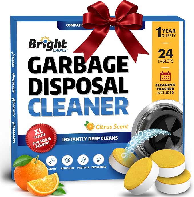 Garbage Disposal Cleaner and Deodorizer Tablets - 24 Pack, XL Citrus Foaming Tablet for Kitchen Sink Freshener, Drain Cleaner & Odor Eliminator - 1 Year of Sink Cleaning Supply