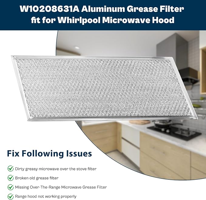 Microwave Grease Filter 13x6 fit for Maytag-Whirlpool-Kitchen Aid Microwave Filter Replacement Kitchen Hood Vent Filter 6x13 fit for Amana Microwave Filter Replacement W10208631A 2 Pack prime&swift | Microwave Filter Replacement Kitchen Hood Vent Filte...
