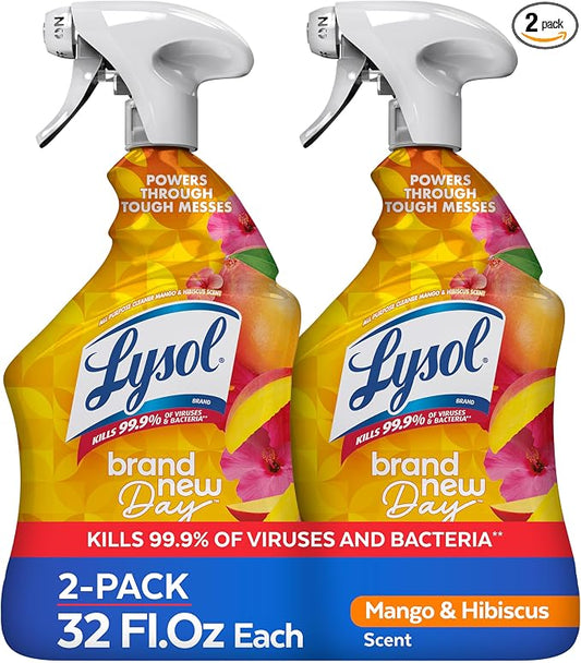Lysol All Purpose Cleaner Spray, Multi-Purpose Disinfecting Spray, Kitchen & Bathroom Cleaner, Mango & Hibiscus Scent, 32 Fl Oz (Pack of 2)
