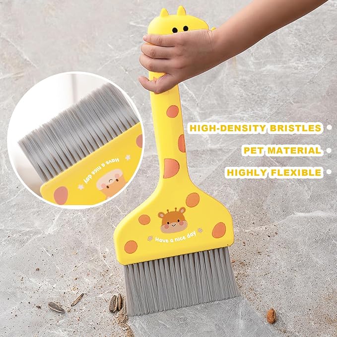 Mini Broom and Dustpan Set Cartoon Small Broom with Dustpan Combo Set Cute Cleaning Kit for Home Office Floor (Orange)