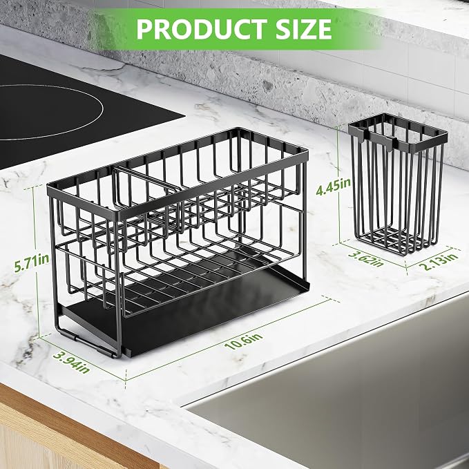 Cisily Extra Large 2-Tier Kitchen Sink Caddy Organzier Rack with Flexible Dish Brush Holder, Sponge Holder for Kitchen Sink Countertop Organization Storage