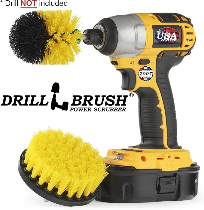 Carpet Cleaner - Bathroom Accessories - Mini Corner Drill Brush and 4-inch Flat Scrub Brush Kit - Clean Bath Mat, Sink, Tile and Grout - Scrub Shower Mat, Tub, Floors - Bidet and Toilet Brush