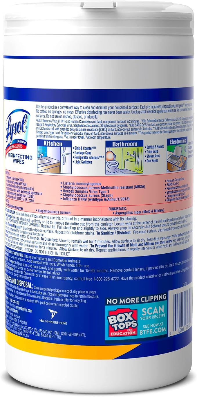 Lysol Disinfectant Wipes, Multi-Surface Antibacterial Cleaning Wipes, For Disinfecting and Cleaning, Lemon and Lime Blossom, 80 Count (Pack of 4)