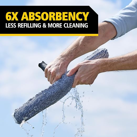 Rubbermaid Commercial Products Microfiber Glass Washer, 14 Inch | Quick-Connect Compatible, Integrated Edge Scrubber, High-Absorbency Sleeve, 100 Launder Cycles, Ergonomic Handle
