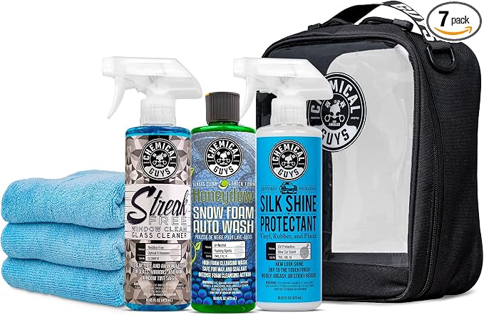 Chemical Guys, Exterior Wash & Shine Kit, Soap, Glass & Tire Dressing Set | Takes a dusty daily driver to a glossy finish in one session, packed in a grab-and-go bag that makes a solid gift