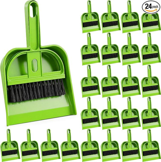 Thenshop 24 Set Mini Dustpan and Brush Set Small Hand Broom and Dustpan Bulk, Compact Cleaning Kit for Office Desk Keyboard Tabletop Countertop Car Pet Messes Indoor Outdoor Party Favors, Candy Green