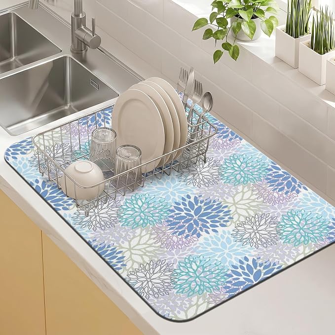 Kitchen Countertop Dish Drying Mat,Super Absorbent Coffee Bar Mat for Maker Espresso Machine, Anti-Slip Accessories for Kitchen Countertops 23x15 Inch