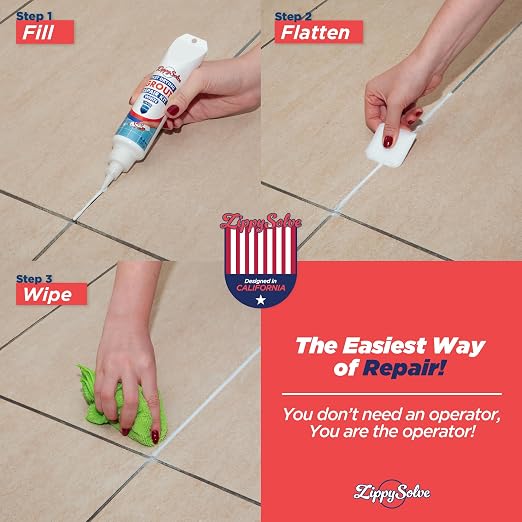 ZippySolve Tile Grout, Repair Kit, 2 Pack Grout Filler, Restore & Renew Tile Joints Line, Fast Drying Grout Paint Squeeze Tube for Bathroom Shower Kitchen Floor, Waterproof (17.6 oz, White)