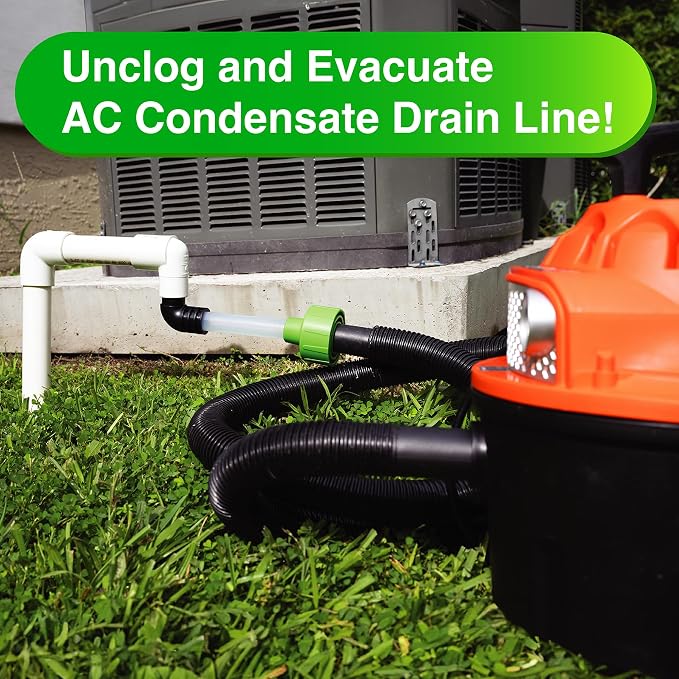 AC Drain Line Cleaner - Shop Vac Adapter for HVAC Condensate & Air Conditioner Clogs - Universal Fit Wet/Dry Vacuum Attachment - Clear See Through Fitting - Unclog, Flush & Evacuate