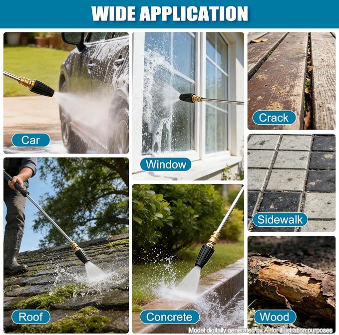 FIDISP Pressure Washer Tips Turbo Nozzle 4000 PSI, Rotating Pressure Washer Nozzle Tips with 1/4" & 3/8" Quick Connect, 7 Power Washer Tips for Concrete, Driveway, Brick Cleaning, 4.0 GPM