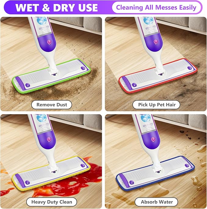 6 Pack Reusable Mop Pads Compatible with Swiffer PowerMop, Wood Floor Pads Microfiber Mop Replacement Refills Machine Washable for All Floor Surfaces