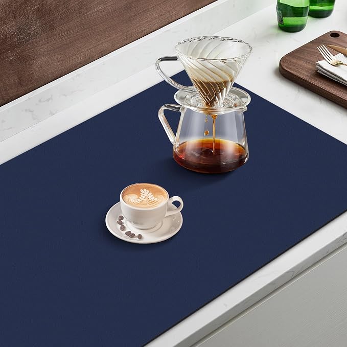 WISELIFE Coffee Mat Super Absorbent Dish Drying Mat Coffee Bar Accessories Large Drying Mats for Kitchen Counter 16" W x 24" L, Blue