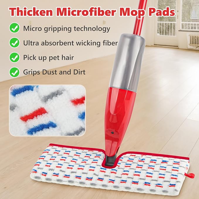 Microfiber Reusable Mop Pads Compatible with O-Cedar Promist MAX, Mop Heads Replacement Thicken Refills Wet Dry Mopping Dual-Sides Use for All Floor Surfaces(6 Pack)