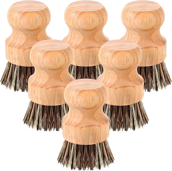 Nuenen 6 Packs Bamboo Dish Scrub Brushes Wooden Scrubbers Set Kitchen Dishwashing Scrubber with Natural Sisal Bristles for Iron Pot Pan Sink(Sisal)