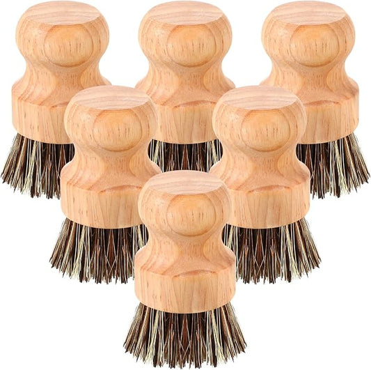 Nuenen 6 Packs Bamboo Dish Scrub Brushes Wooden Scrubbers Set Kitchen Dishwashing Scrubber with Natural Sisal Bristles for Iron Pot Pan Sink(Sisal)