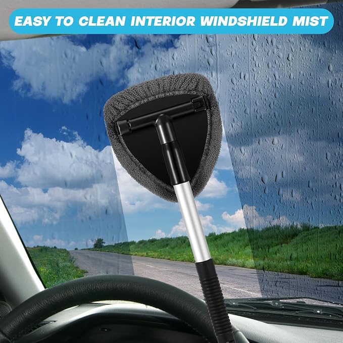 Potchen 8 Pcs Car Windshield Cleaner Tool Kit with Extendable Handle, Microfiber Towel Pads, Brush, Empty Spray Bottle for Auto Glass Wiper Suvs Rvs & Home Windows(Grey)