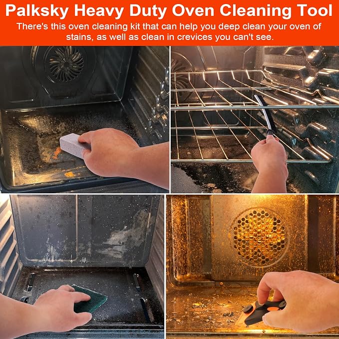 Palksky Heavy Duty Oven Cleaner Tools, Oven Cleaning Accessories, Oven Cleaning Kit with Crevice Cleaning Brush, Razor Blade Scraper, Pumice Stone, Cleaning Rags