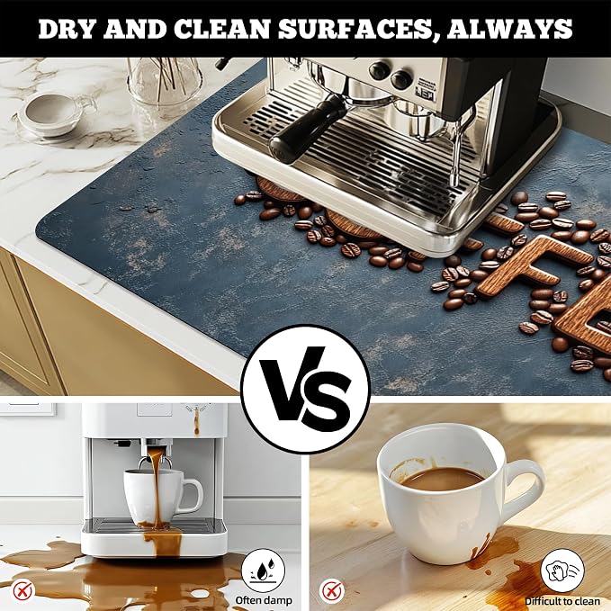 Dish Drying Mat Large Coffee Mat Absorbent Drying Mat for Kitchen Counter Coffee Bar Accessories 32"x 17", Coffee Letters