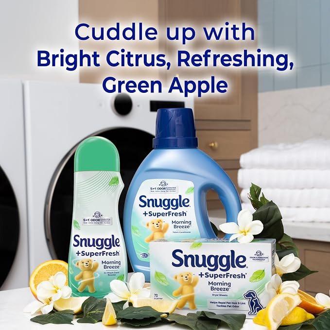 Snuggle SuperFresh In Wash Scent Booster, Morning Breeze, 21oz, 4-Pack | Fragrance enhancer for clothes, bedding and activewear, Bead form, Works in all machines, water temperatures and quick wash.