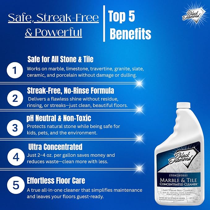 Black Diamond Stoneworks Ultimate Grout Cleaner with Brush + Marble & Tile Cleaner (2-Pack) – Safe for Natural Stone, Acid Free Deep Cleans Grout, Restores Shine to Marble, Granite, Travertine & Tile