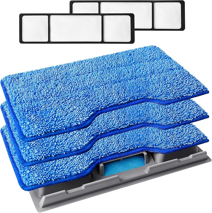 KEEPOW Reusable Mop Pads Refills Replacement Compatible with Shark Vac Mop | VM252 VM401 VM180 VM200 VC205 VM250 QM250 VM190, Hardwood Floor Mop Pad with Upgraded Dirt Chamber, Blue (1+2+3 Pads)