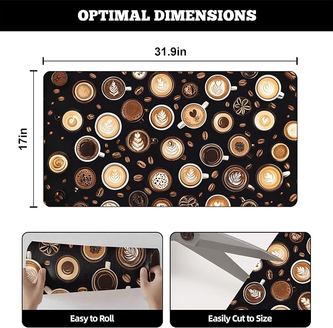 Dish Drying Mat Large Coffee Mat Absorbent Drying Mat for Kitchen Counter Coffee Bar Accessories 32"x 17", Latte Cups